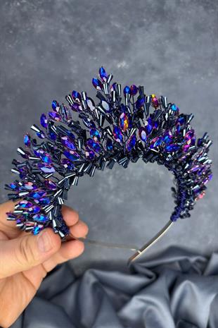 Purple Maria Henna Crown Hair Accessory with Intense Embroidered Crystals