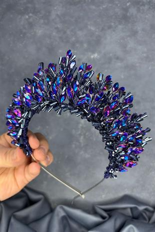 Purple Maria Henna Crown Hair Accessory with Intense Embroidered Crystals