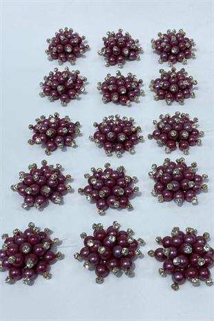 Mürdüm İnci Boncuklu Taşlı Broş