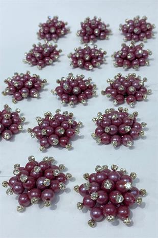 Mürdüm İnci Boncuklu Taşlı Broş