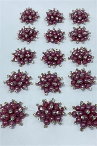 Mürdüm İnci Boncuklu Taşlı Broş