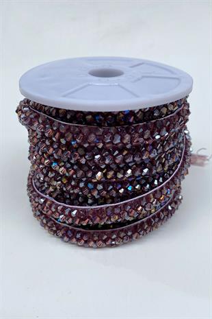 Mürdüm Kristal Boncuk İşlemeli Şerit