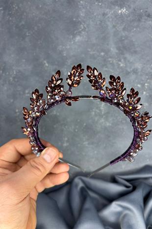 Plum Color Venus Leaf Design Bridal Henna Crown Hair Accessory