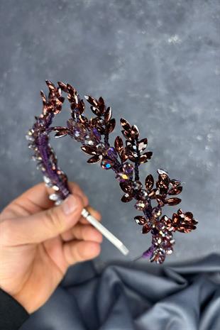 Plum Color Venus Leaf Design Bridal Henna Crown Hair Accessory