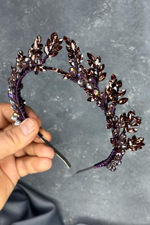 Plum Color Venus Leaf Design Bridal Henna Crown Hair Accessory