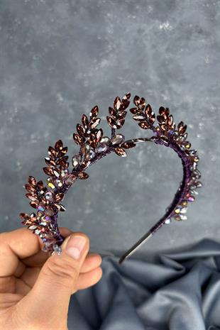 Plum Color Venus Leaf Design Bridal Henna Crown Hair Accessory