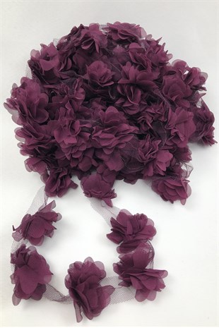 Mürdüm Renk Lazer Kesim Tül Çiçek