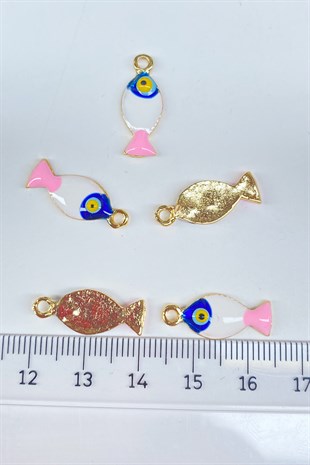Evil Eye Beaded Fish Pendant Pink 1 Pcs