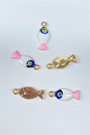 Evil Eye Beaded Fish Pendant Pink 1 Pcs