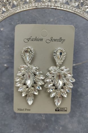 Neva Model Gelin Tacı Ve Damla Taşlı Küpe