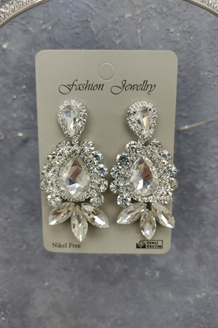 Neva Model Gelin Tacı Ve Mekik Damla Taşlı Küpe