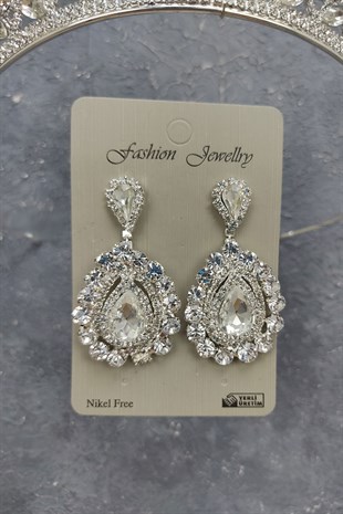 Neva Model Gelin Tacı Ve Mekik Taşlı Küpe