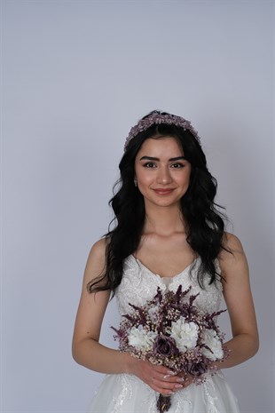 Nida Çiçek Mineli Gelin Tacı Saç ve Türban Aksesuarı