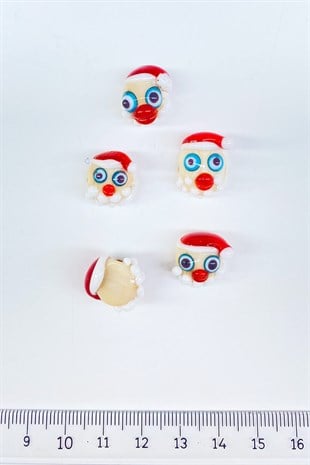 Noel Baba Desenli Cam Boncuk Kolye Ucu Kırmızı 1 Adet