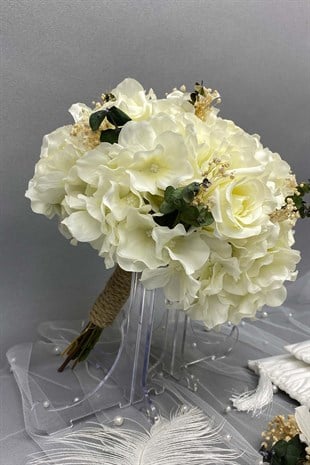 Okaliptuslu Gelin Buketi Nikah Şapkası ve Gelin Eldiveni Seti