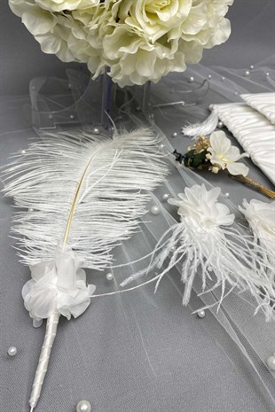 Okaliptuslu Gelin Buketi Nikah Şapkası ve Gelin Eldiveni Seti