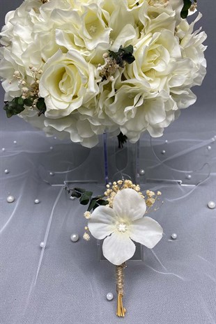 Bride Bouquet with Eucalyptus and Groom Boutonniere