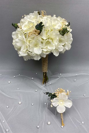 Bride Bouquet with Eucalyptus and Groom Boutonniere