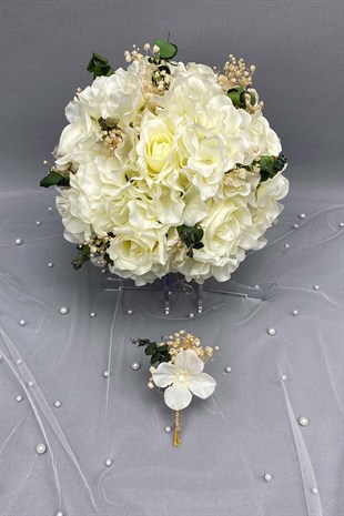 Bride Bouquet with Eucalyptus and Groom Boutonniere