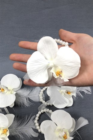 Orchid Flower Feather Bridesmaid Bracelet Set