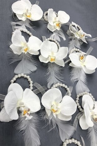 Orchid Flower Feather Bridesmaid Bracelet Set