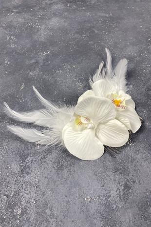 Orkide Ve Tüylü Taraklı Dış Çekim Saç Tokası