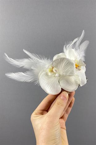 Orkide Ve Tüylü Taraklı Dış Çekim Saç Tokası