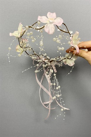 Ortanca Çiçekli Özel Gelin Kına Tacı