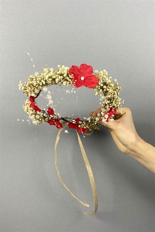 Ortancalı Kuru Çiçekli İncili Dış Çekim Gelin Saç Aksesuarı