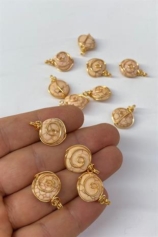 Oval Dogal Taşlı Gold Detaylı Kolye Ucu