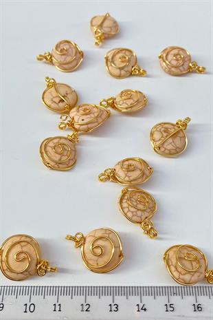 Oval Dogal Taşlı Gold Detaylı Kolye Ucu