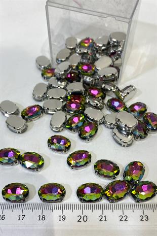 Oval Metal Kasalı Beyoğlu Taşı Dikme Boncuk 5 Adet