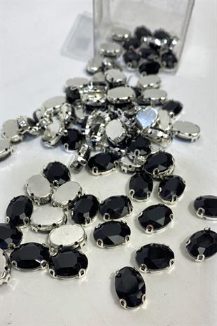 Oval Metal Kasalı Beyoğlu Taşı Dikme Cam Boncuk 5 Adet