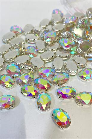 Oval Metal Kasalı Beyoğlu Taşı Dikme Cam Boncuk 5 Adet