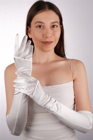 Özel Baskılı Saten Gelin Eldiveni