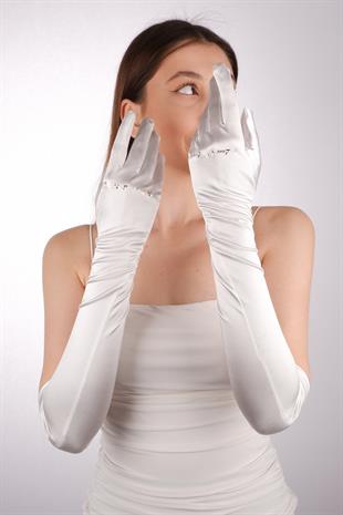 Özel Baskılı Saten Gelin Eldiveni