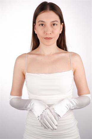 Özel Baskılı Saten Gelin Eldiveni