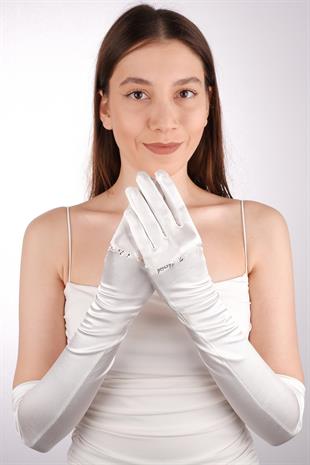 Özel Baskılı Saten Gelin Eldiveni