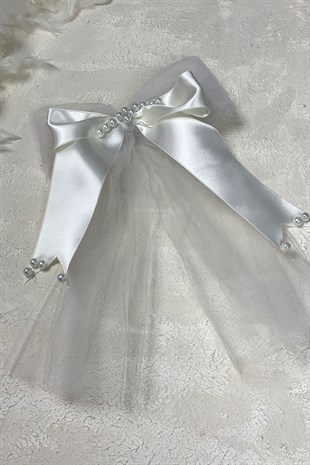 Özel İncili Fiyonklu Tüllü Saç Aksesuarı