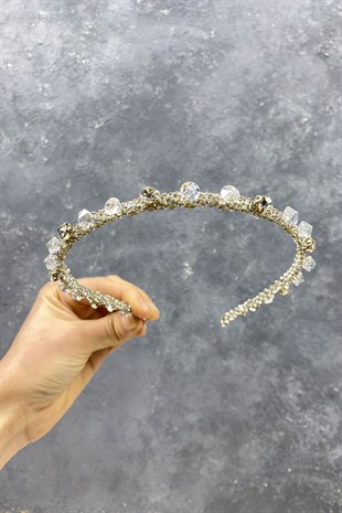 Özel Tasarım Full Parlak Taşlı Gelin Tacı