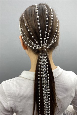 Özel Tasarım İncili Gelin Tacı Saç Aksesuarı