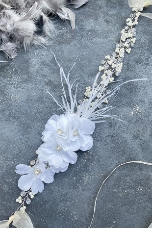 Özel Tasarım Lendey Tüylü Çiçekli Saç Aksesuarı