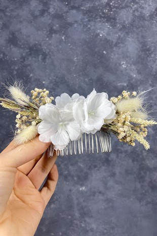 Özel Tasarım Taşlı Çiçekli Taraklı Saç Tokası