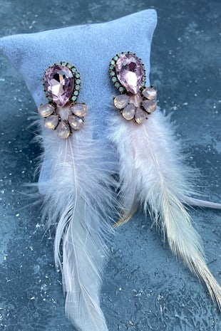 Özel Tasarım Tüylü Abiye Küpe 