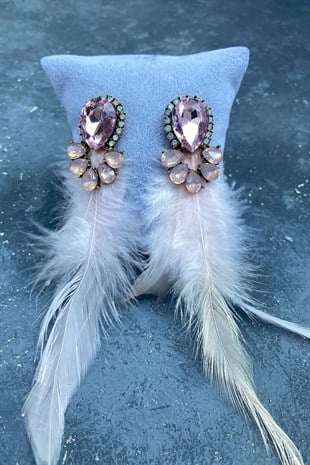 Özel Tasarım Tüylü Abiye Küpe 