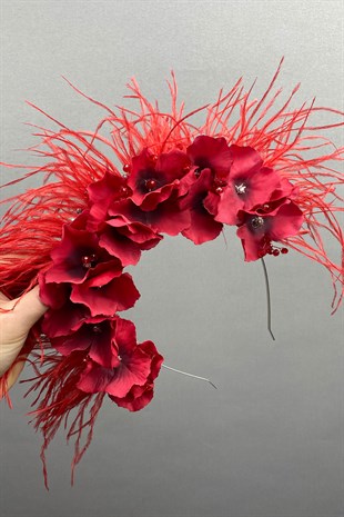 Özlem Model Feathered Bride Henna Crown