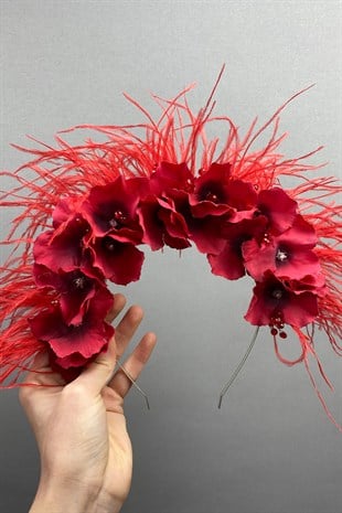 Özlem Model Feathered Bride Henna Crown