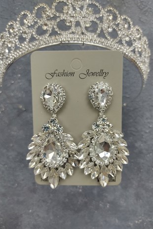 Papatya Desenli Gelin Tacı Ve Damla Mekik Taşlı Küpe