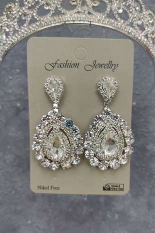 Papatya Desenli Gelin Tacı Ve Mekik Taşlı Küpe