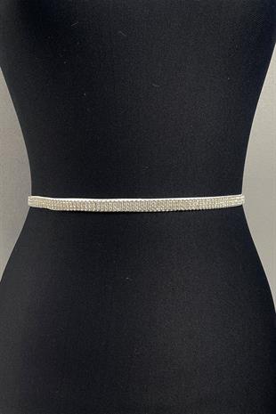 حزام فستان سهرة لامع من حجر Beyoğlu بثلاثة أسطر
